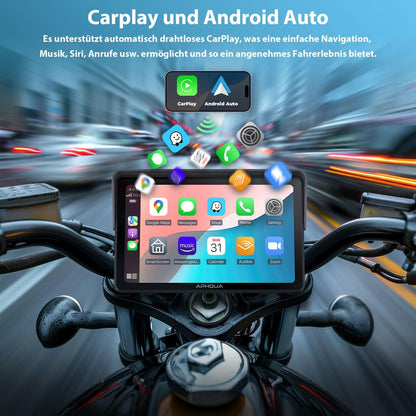 CarPlay draadloos scherm voor motorfiets, 7 inch waterdicht touchscreen, draagbaar CarPlay en Android Auto voor motorfiets, ondersteunt Bluetooth Trans, GPS-navigatie, Siri, handsfree - 722