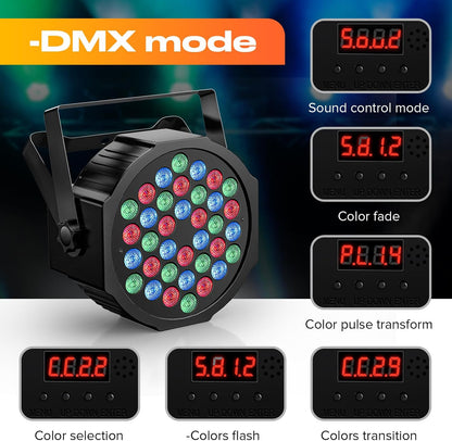 UKing 2PCS Oplaadbare LED PAR -batterij, RGB 36 LED -podium Licht DMX7CH, Party Light 7 Modi Lichte effecten met afstandsbediening voor DJ Disco Wedding Christmas Stage Lighting