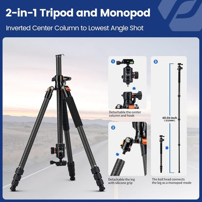 Fotopro Horizontale Camera Statief 75 Inch Koolstofvezel 360 Graden Kogelkop Quick Release Plaat DSLR Statief voor Reizen Camera Video Camcorder