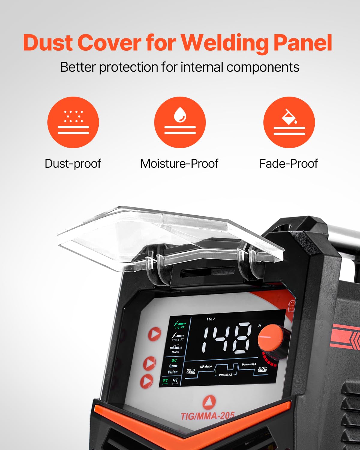 VEVOR TIG welding machine with 205 A and large LED display, TIG CC/TIG Impulse CC/MMA (stick), electric welding machine with double voltage 110 and 220 V with high frequency start of the IGBT inverter