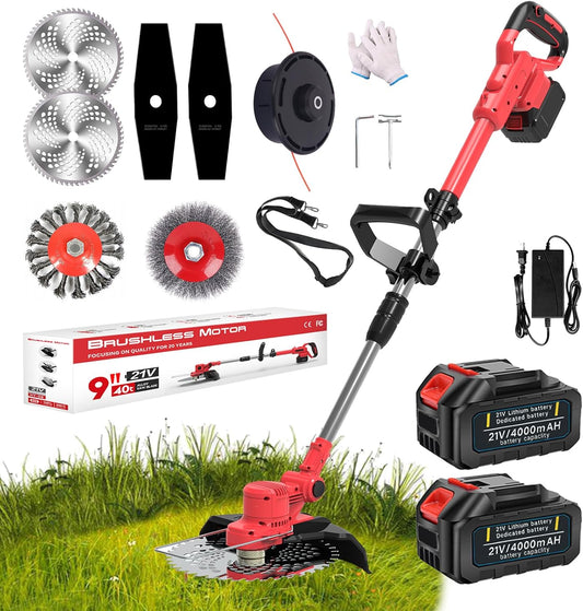 4-in-1 accu-grastrimmer met accu en onkruidborstel, bosmaaier, accu voor Makita-accu's, 4,0 Ah, 21 V accu, ultralicht, 2,36 kg, onkruidborstel, elektrische bosmaaier, incl. oplader, voor thuisgebruik
