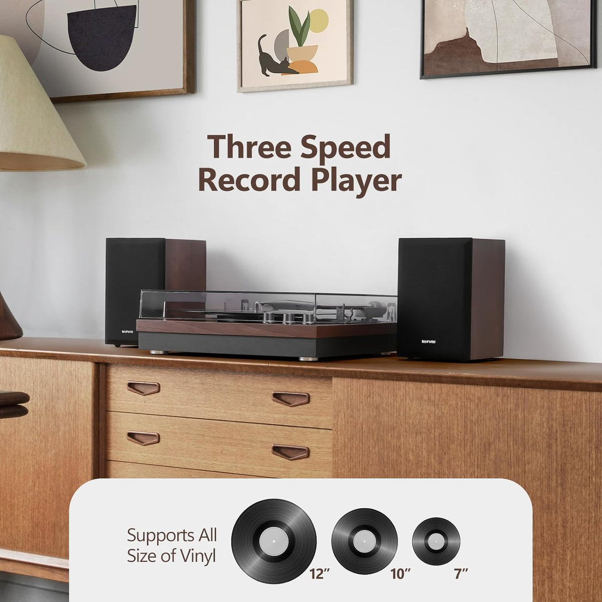 Platenspeler – Draaitafel – Vinylspeler – Retro Platenspeler – Donkerbruin Hout – 2 Externe Luidsprekers Van 15 W – Bluetooth, Aux-In, USB-Weergave En LP-MP3-Opname