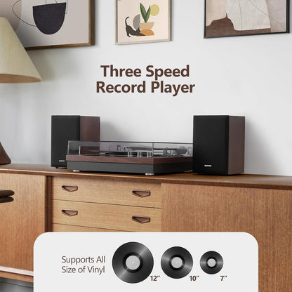 Platenspeler – Draaitafel – Vinylspeler – Retro Platenspeler – Donkerbruin Hout – 2 Externe Luidsprekers Van 15 W – Bluetooth, Aux-In, USB-Weergave En LP-MP3-Opname