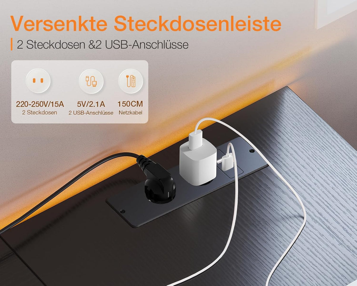 ODK Gaming tafel, L-vorm, omkeerbaar gaming bureau met 2 stopcontacten en 2 USB-laadpoorten, maximale organisatie en opbergruimte, zwart, 168 x 120 cm