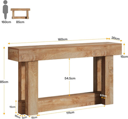 Tribesigns 160 cm Console Table, 2 Tier Halter Table, Rectangular Wooden Side Table Behind the Sofa, Farmhouse Wood Rear for Hallway, Living Room, Light Brown Oak
