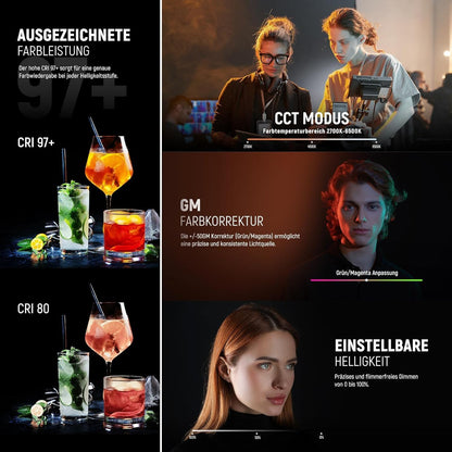 COB-led-videolamp 210 W – Studiolamp – Videolamp – Continuelicht – Fotolamp – Tweekleurig 2700K-6500K – 90.000 Lux/1 m, CRI/TLCI 97+