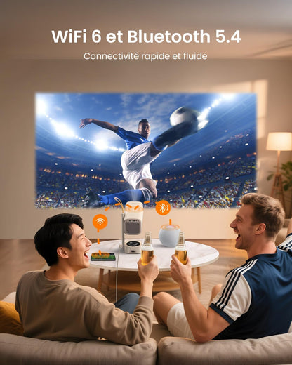 Mini-videoprojector【Geïntegreerde app/Dolby Audio/Turbosonic】 Yaber T1 Pro 1080P FHD en HDR10, draagbare beamer met automatische punt/trapeziumcorrectie, overheadprojector voor thuisbioscoop