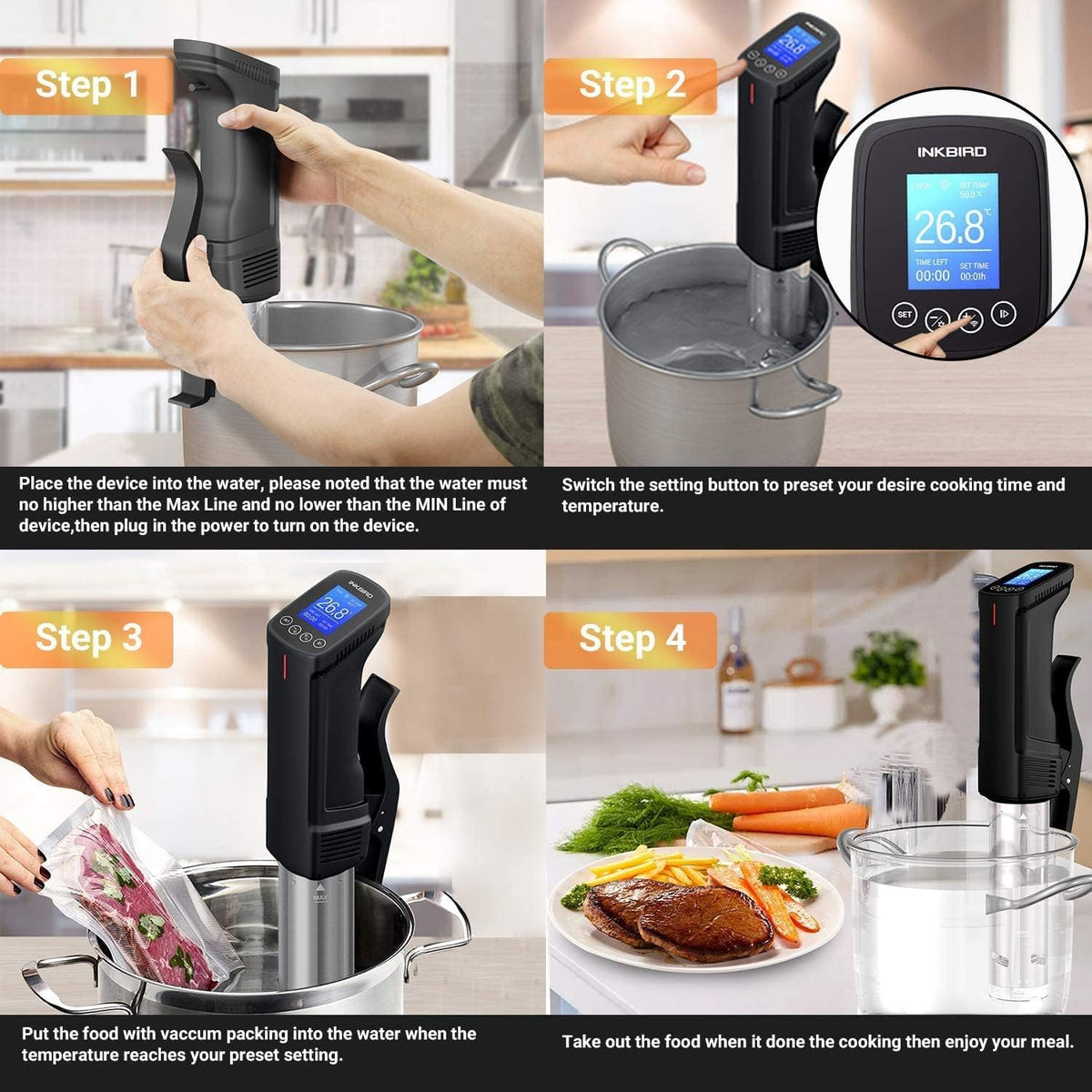 INKBIRD ISV-100W Sous Vide Stick + Beschermhoes | WiFi Roner Professioneel vacuümkoken op lage temperatuur 1000 W, Roner Stijve EVA-tas voor Transport, Antikras, Antistof, Zwart