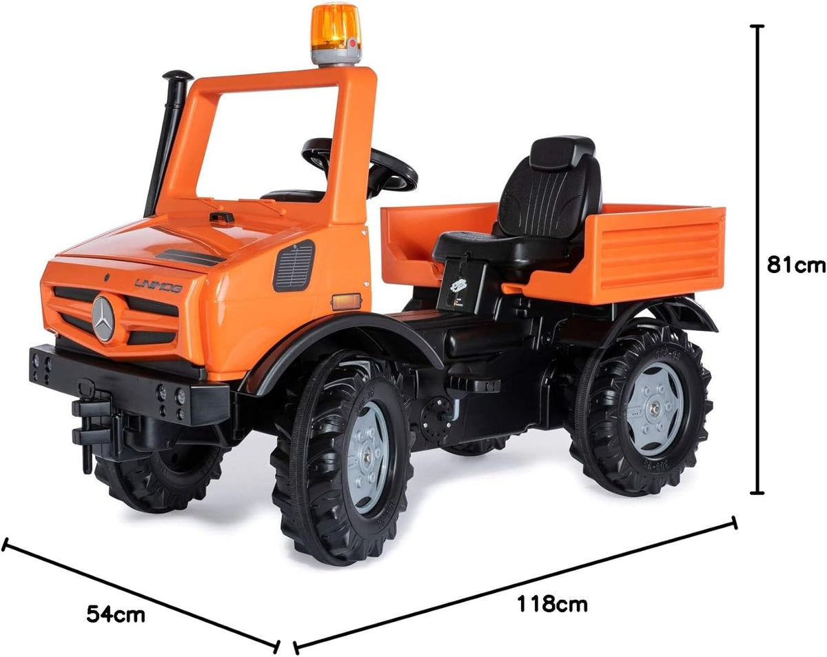 Rolly Toys Unimog Trappenauto, vanaf 3 jaar, met fluisterbanden en knipperlicht, voor kinderen vanaf 3 jaar, 038237