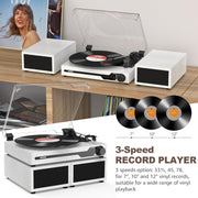 Platenspeler - Geïntegreerde Luidsprekers - Vintage Fonograaf - met Bluetooth 5.3 Ondersteunt - 2 Dubbele Stereoluidsprekers - 3 Snelheden - AUX - RCA - USB - Draadloos Afspelen - Hout - Wit