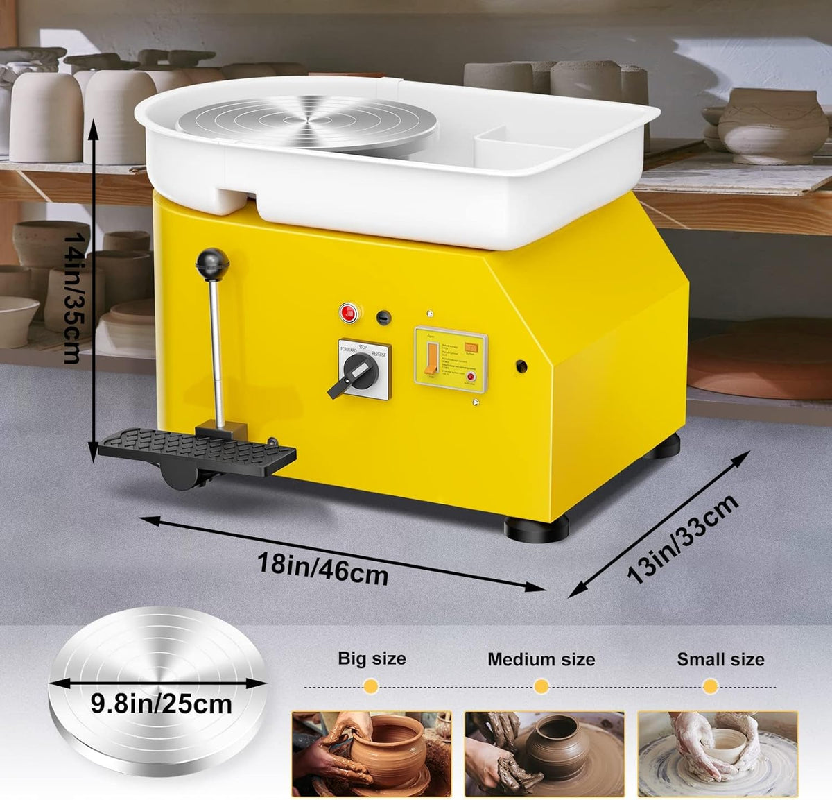 Elektrisch Aardewerkwiel, 25 cm Pedaal Pottenbakkersschijf met Afneembare ABS Basis en Draaitafel Draaitafel Klei Tool voor Keramiek DIY DIY DIY