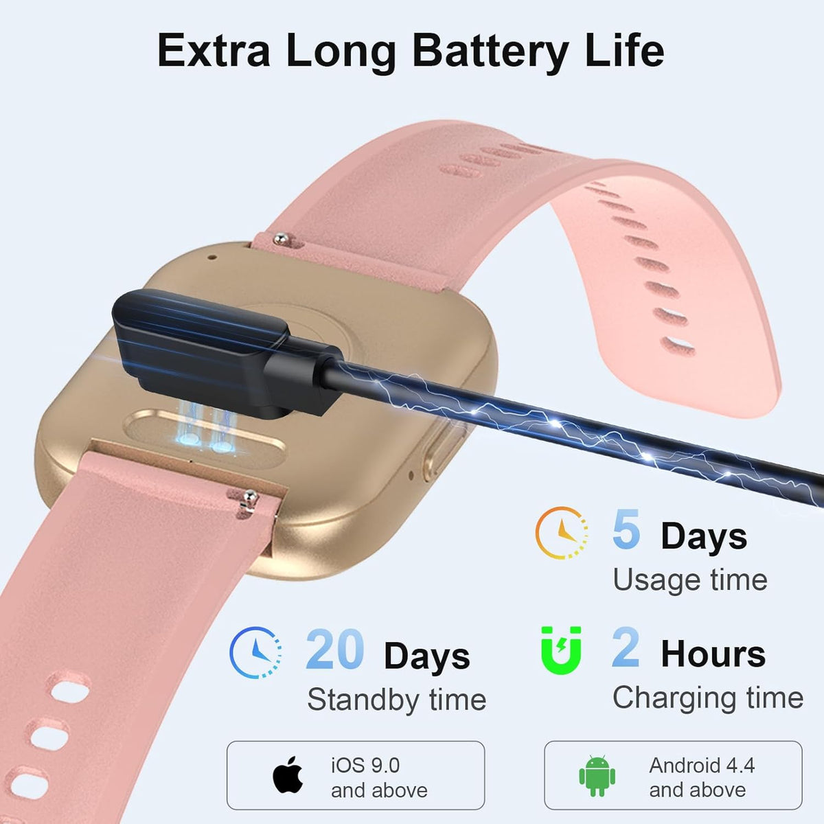 Smartwatch voor heren met oproep, 4,6 cm (1,85 inch), 100 sportmodi, ademfrequentie-monitor, hartslag- en slaapmonitor, waterdicht, IP68, intelligent dameshorloge met doe-het-zelf wijzerplaat, roze