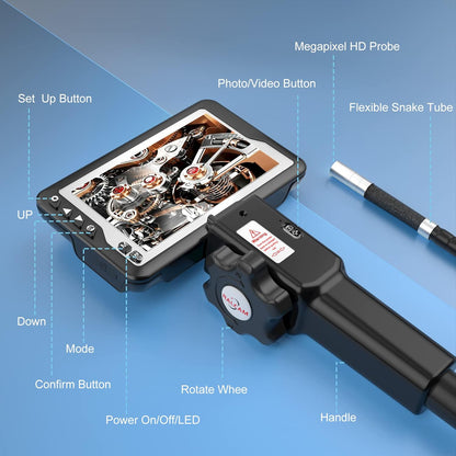 Ralcam Endoskopkamera mit Licht Endoskop - 720P HD Inspektionskamera 4,5'' IPS LCD Bildschirm Industrial Endoscope mit 5,5 mm Teleskopkamera, 6 Adjustable Kamera Licht, 6000mAh Akku, Werkzeugkasten