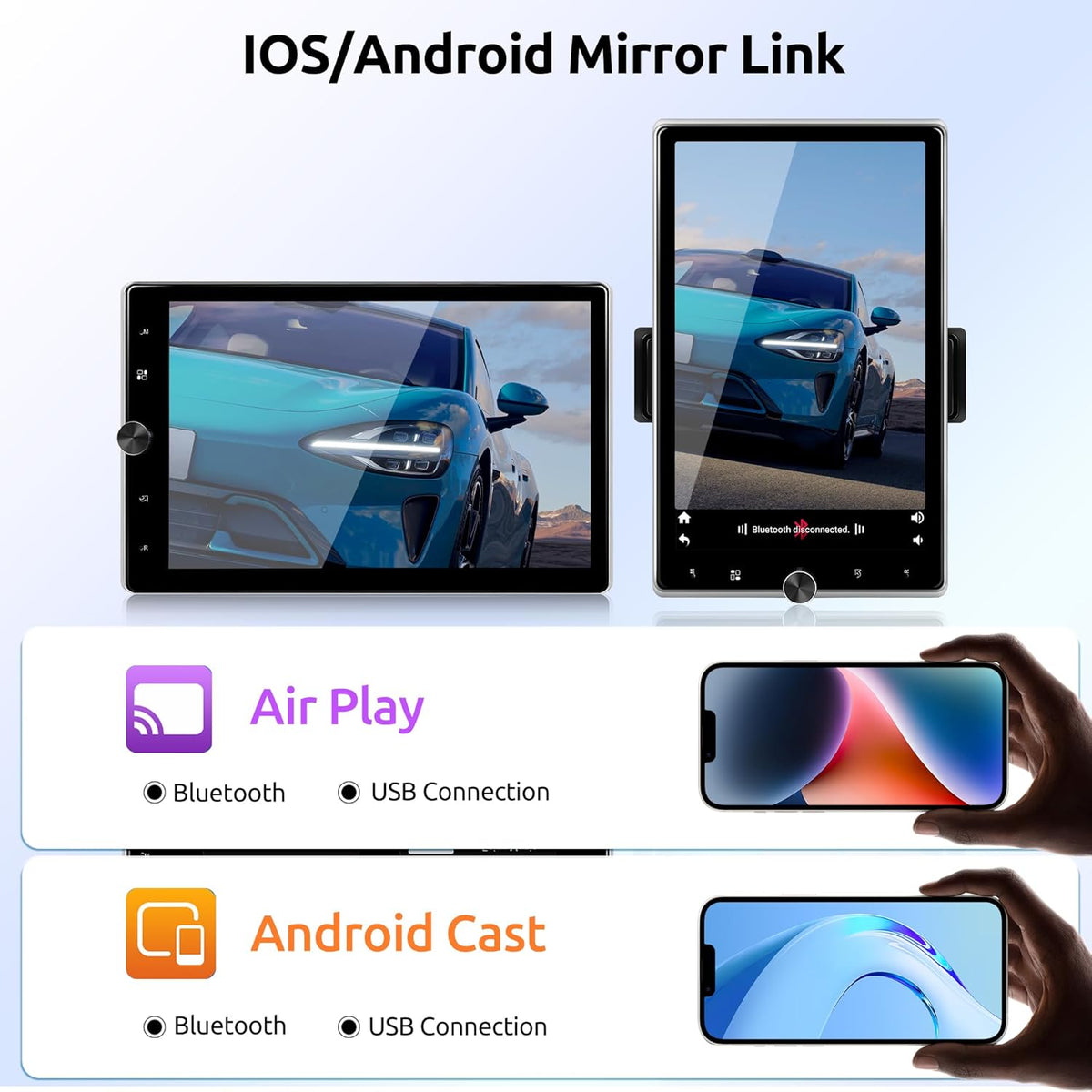 Android autoradio 1 Din – Multimedia speler – Autostereo – Navigatiesysteem – Android headunit – 10,4 inch draaibaar touchscreen – Draadloze CarPlay en Android Auto