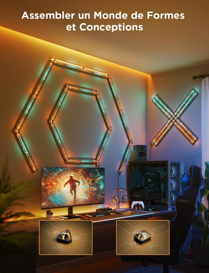 Govee LED Gaming Glide Wall Light, RGBIC Wall Lamp with DIY Cyberpunk Style Shapesand Multicolours, 60+ Scenes Lighting Effects, Smart Light Work with Matterand Alexa