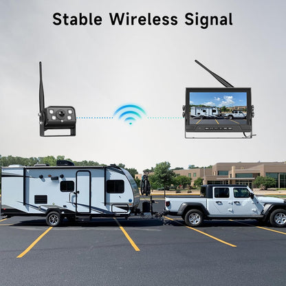 Podofo 2 draadloze achteruitrijcameraset met 9-inch IPS-scherm, HD-achteruitrijcamera's voor vrachtwagens, trailers, campers, bussen, loopopname, IP68 waterdichte BSD-dashcam