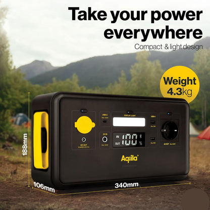 Portable Powerstation 294Wh, 300W, Extremely Long Life, Portable, LiFePo4, Power Bank with Power Outlet, Power Station Generator, Aqiila Powerbird S300 - QUORE