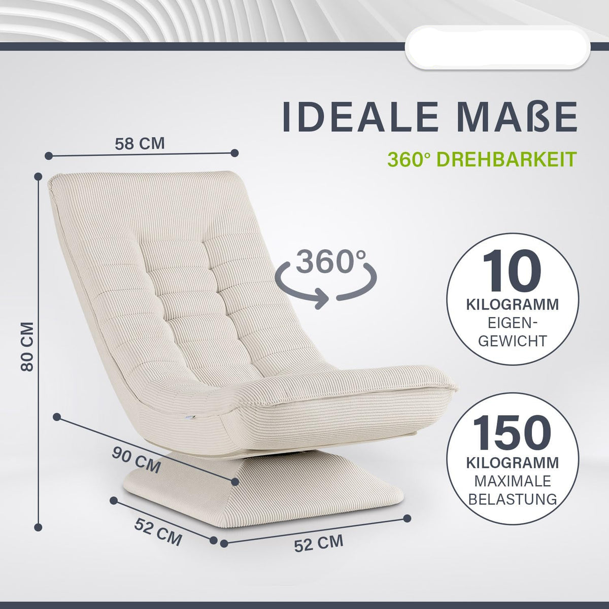 Relaxstoel – Fauteuil – Lounge Stoel – Zitzak – Leunstoel – Beige – Ergonomisch Design – 360° Draaibaar & Inklapbaar