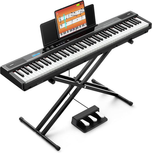 Digitale piano – Elektrische piano – Elektropiano – Keyboard – 88 toetsen – Halfgewogen toetsen – Inclusief Dubbele X-ondersteuning, 3 Pedalen en Muziekstandaard