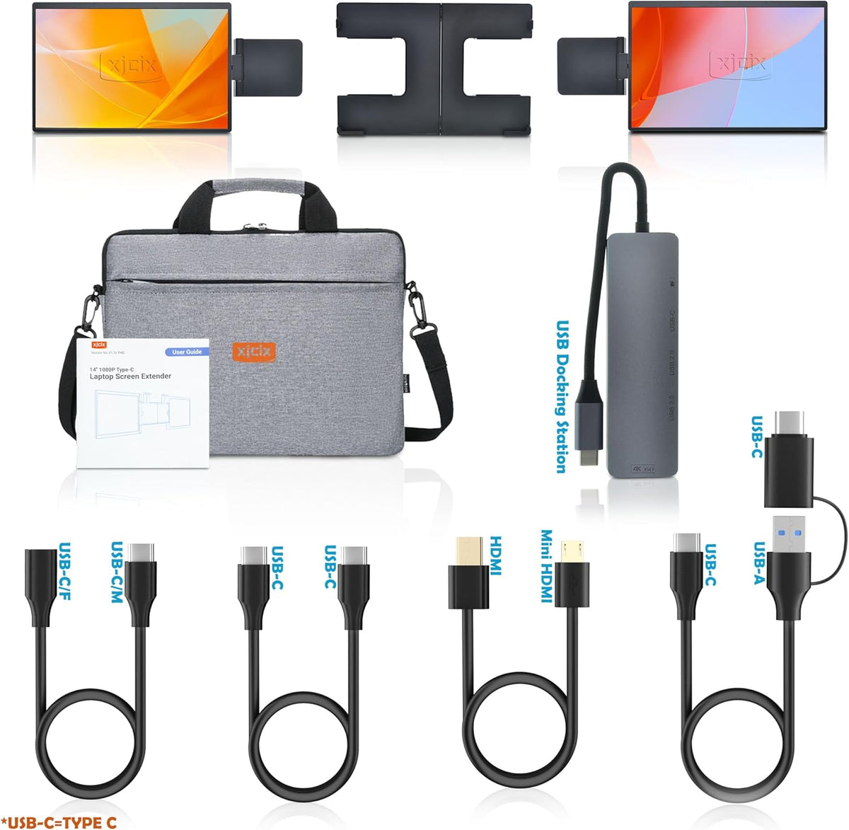 14" Portable Triple Monitor Laptop 1200P FHD 1920x1200 IPS USB-C Compatible with HDMI Plug & Play Extended External Screen for Home Work Gaming Business Multitasking - QUORE