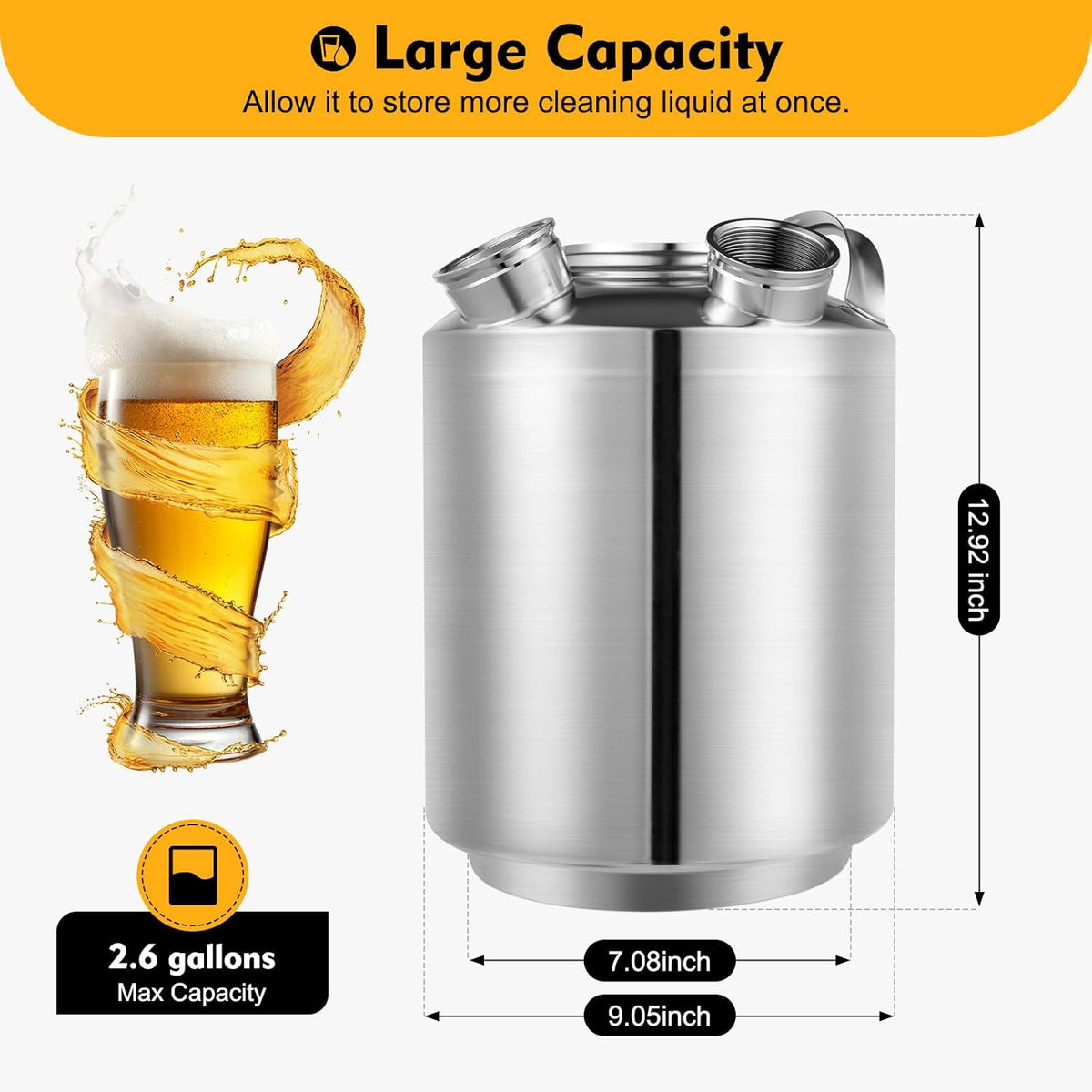 10L 3 Piece Cleaning Holder Keg Cleaning Vessel for Tap Installations Beer Cleaning Vessel Beer Machine Stainless Steel Beer Line Cleaning Device Efficient Cleaning Stainless Steel - QUORE