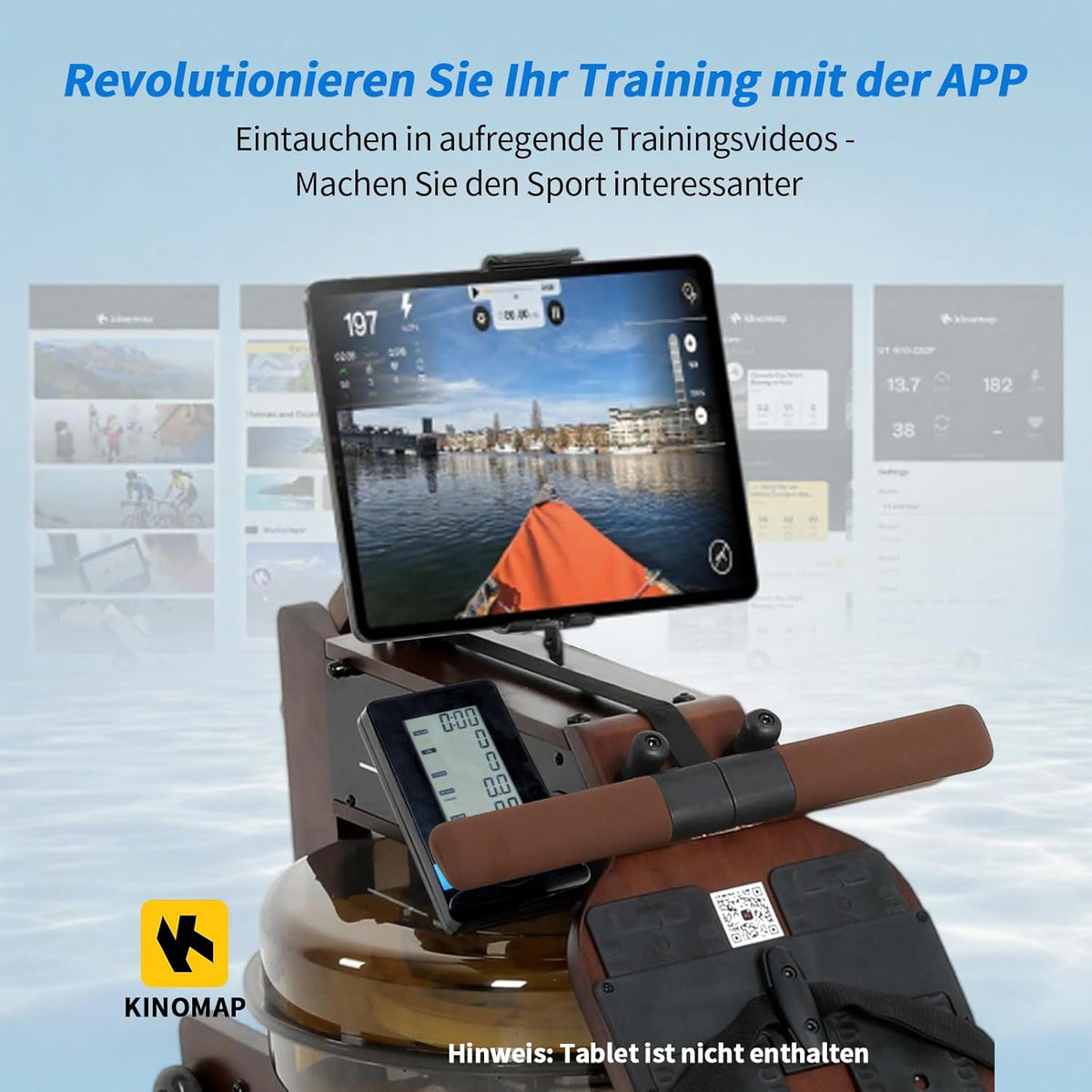 ISE SY-2023 Wood Rowing Machine for Home with LED Display App Compatible with Water Resistance Rowing Machine with Electric Water Pump - QUORE