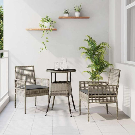 Gecheer Garden Furniture Set, Durable Poly Rattan Dining Set with Rectangular Table, 60 x 75 cm, Grey, Weatherproof, for Two People, Ideal for Balcony and Patio 3334945 - QUORE