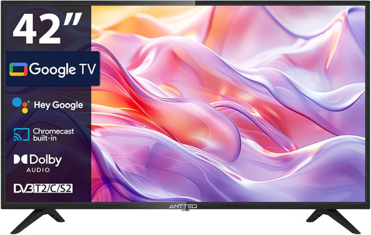 Antteq G42 TV 42 inch Google TV 1080FHD, Triple Tuner (DVB-C/S2/T2), drievoudige geluidsreductie, hotelmodel, model 2025