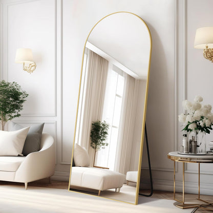 COFENY Boog full-body spiegel, 179 x 65 cm vloerspiegel met gouden frame, gewelfde staande spiegel, grote wandspiegel om te staan, leunen of hangen, vloerspiegel voor slaapkamer, woonkamer