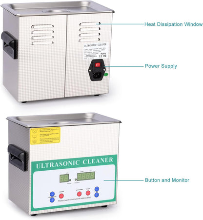 stonylab Ultrasone Reiniger, Professioneel Alle Doeleinden Roestvrij Staal Ultrasonic Cleaner met Digitale Displaytimer en Warmteregeling voor laboratorium 220V, 3,2 L