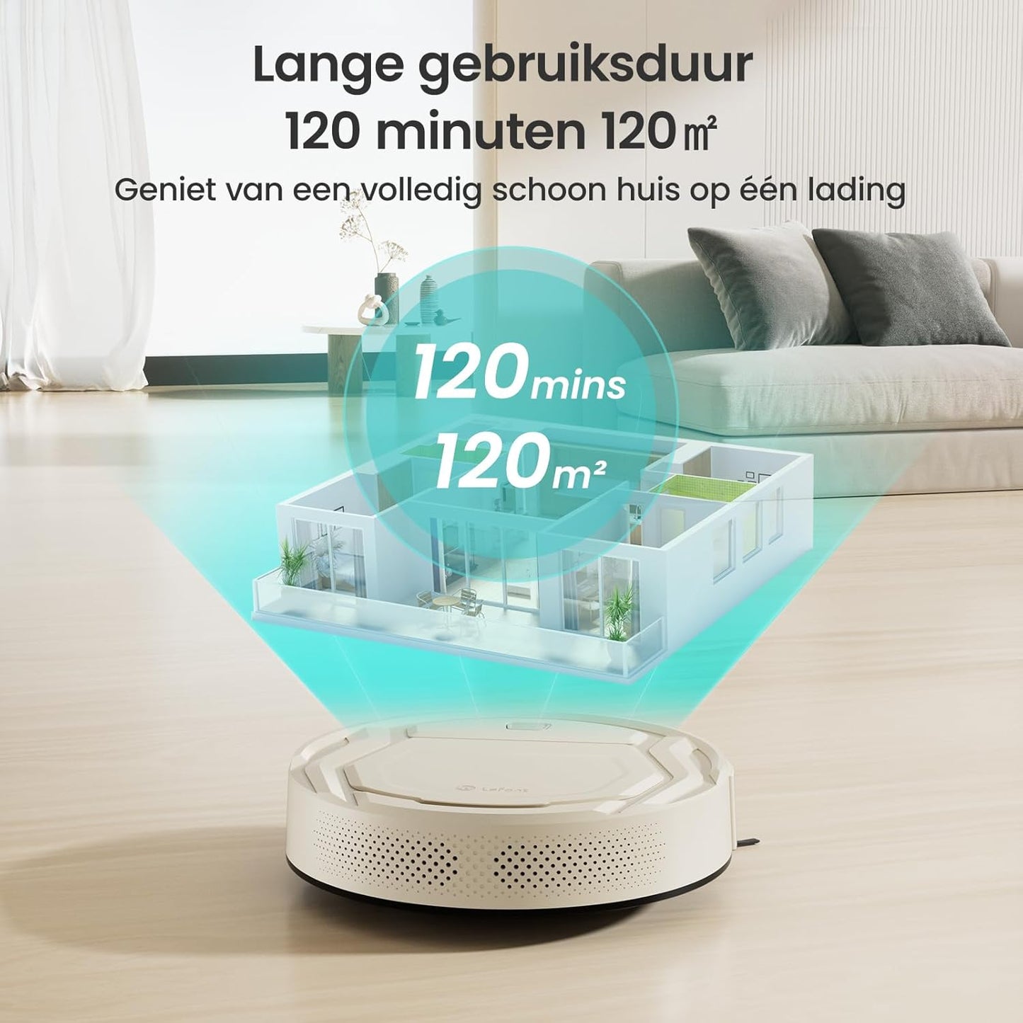 Robotstofzuiger,Lefant M210P 2200 Pa Zuigkracht, Connect Robotstofzuiger met WiFi/Bluetooth/Alexa/App, 6 Reinigingsmodi, Auto-Opladen, 120min Autonomie, Ideaal voor Harde Vloeren en Huisdierenhaar
