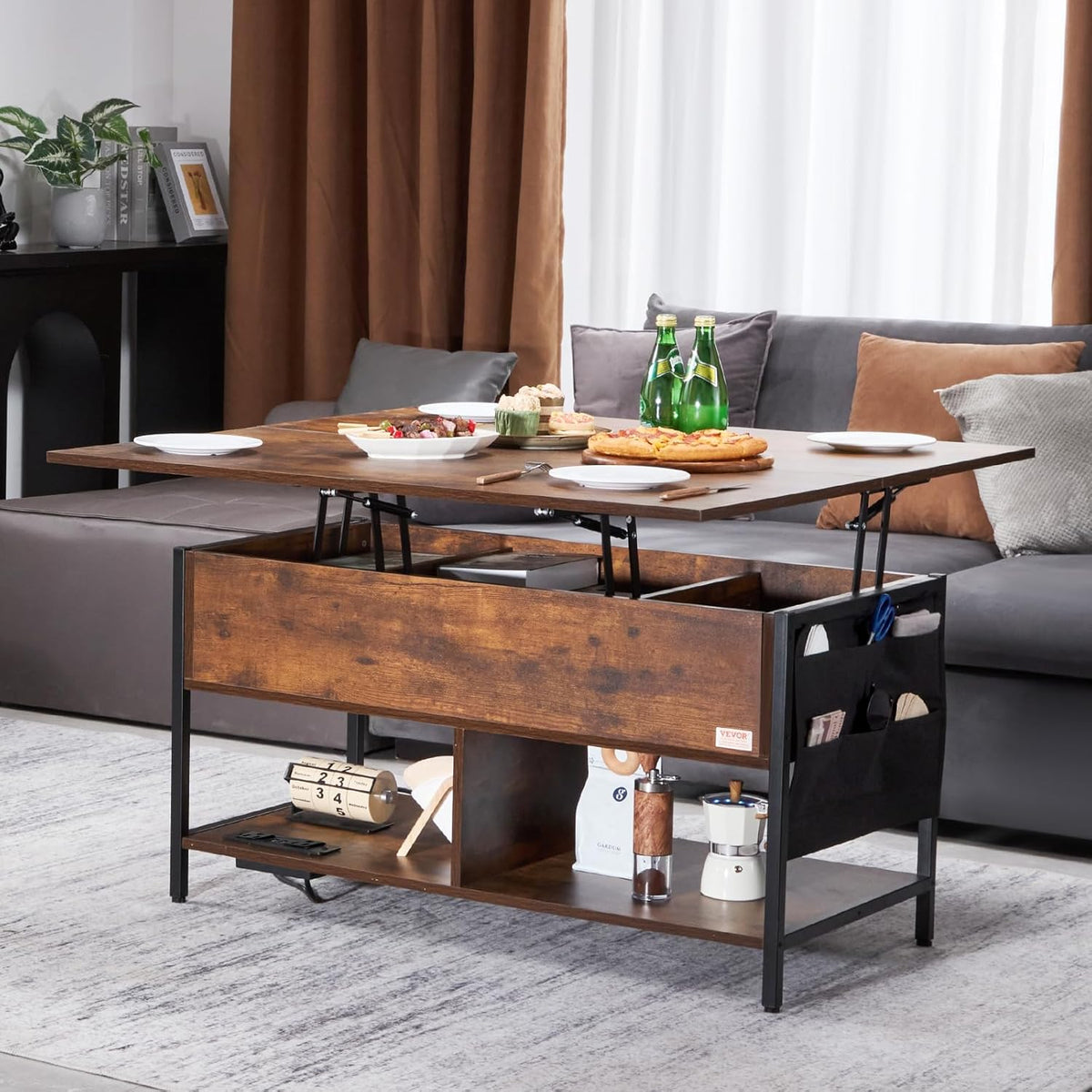 Koffietafel - Table - Coffe table - Living Room Table - Lift Top salontafel - tafel met extra opbergruimte - omklapbare salontafel voor de woonkamer - 39.4in - Bruin - 74.74lbs