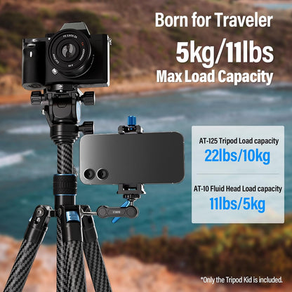 SIRUI Traveler X lichtgewicht koolstofvezel statief met panoramische videokop, 151,9 cm compact camerastatief met snelle pootinstelling, maximale belasting 11 pond (vloeistofkop/AT-10)