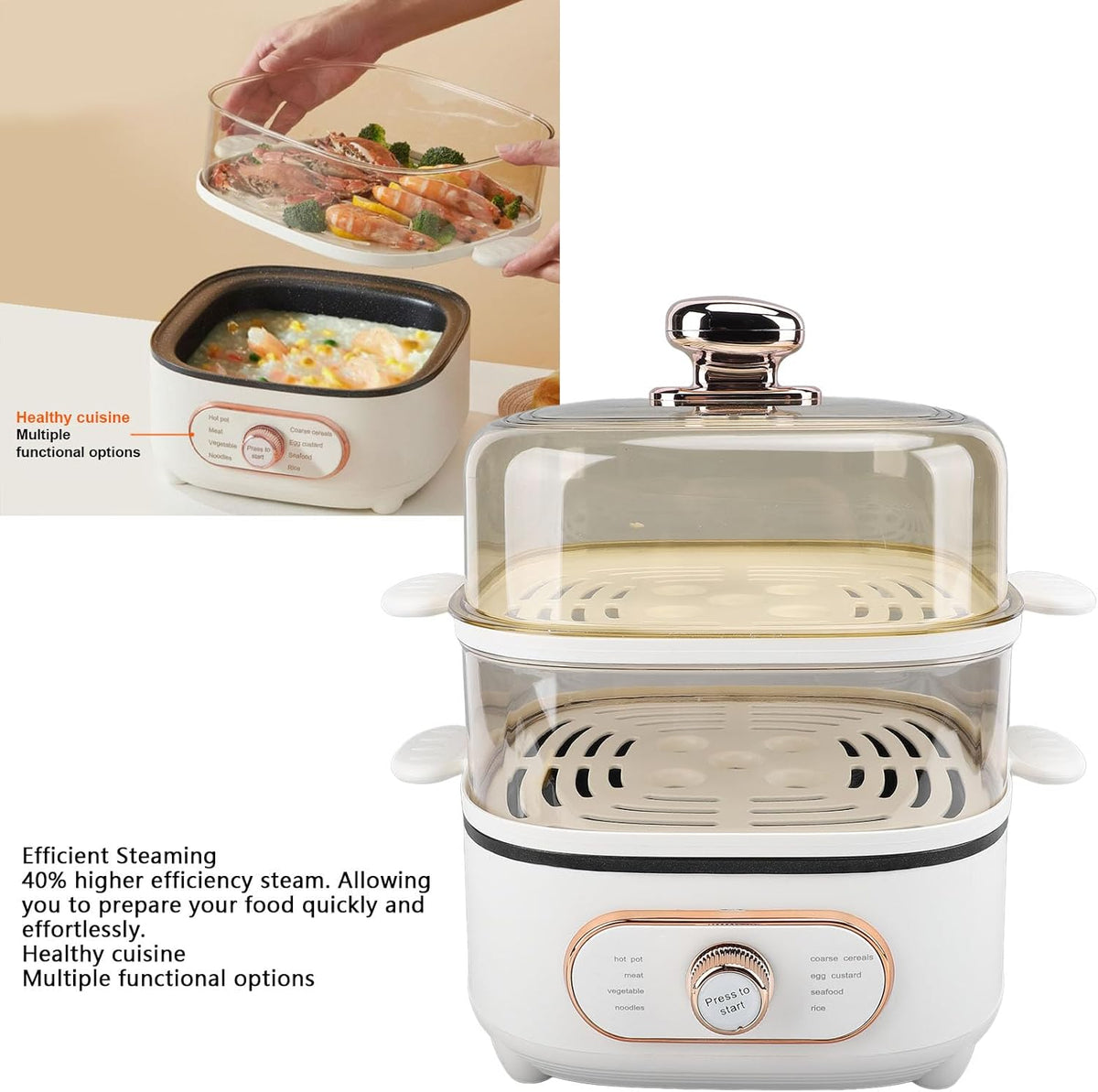Elektrische Hete Pot – Stoompot – Stoompan – Stoomkoker – Elektrische Kookpot – 1200W – 10,5L Capaciteit met 2 Niveaus