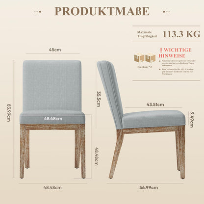 COLAMY Set van 4 eetkamerstoelen, moderne eetkamerstoelen met stoffen bekleding, keukenstoelen in landelijke stijl voor restaurant en woonkamer, grijs