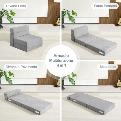 ANONER Memory Foam Folding Sofa Bed with Cushion Twin Size Futon Sleeping Chair for Living Room Apartment (Single, Light Grey) - QUORE