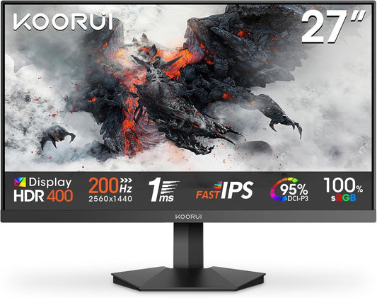 KOORUI G2721P 27 Inch Gaming Monitor,200Hz, IPS, QHD 1440P, 1ms, HDR 400, Adaptive Sync, VESA Mountable, HDMI/DP, Low Blue Light, 99% SRGB - QUORE