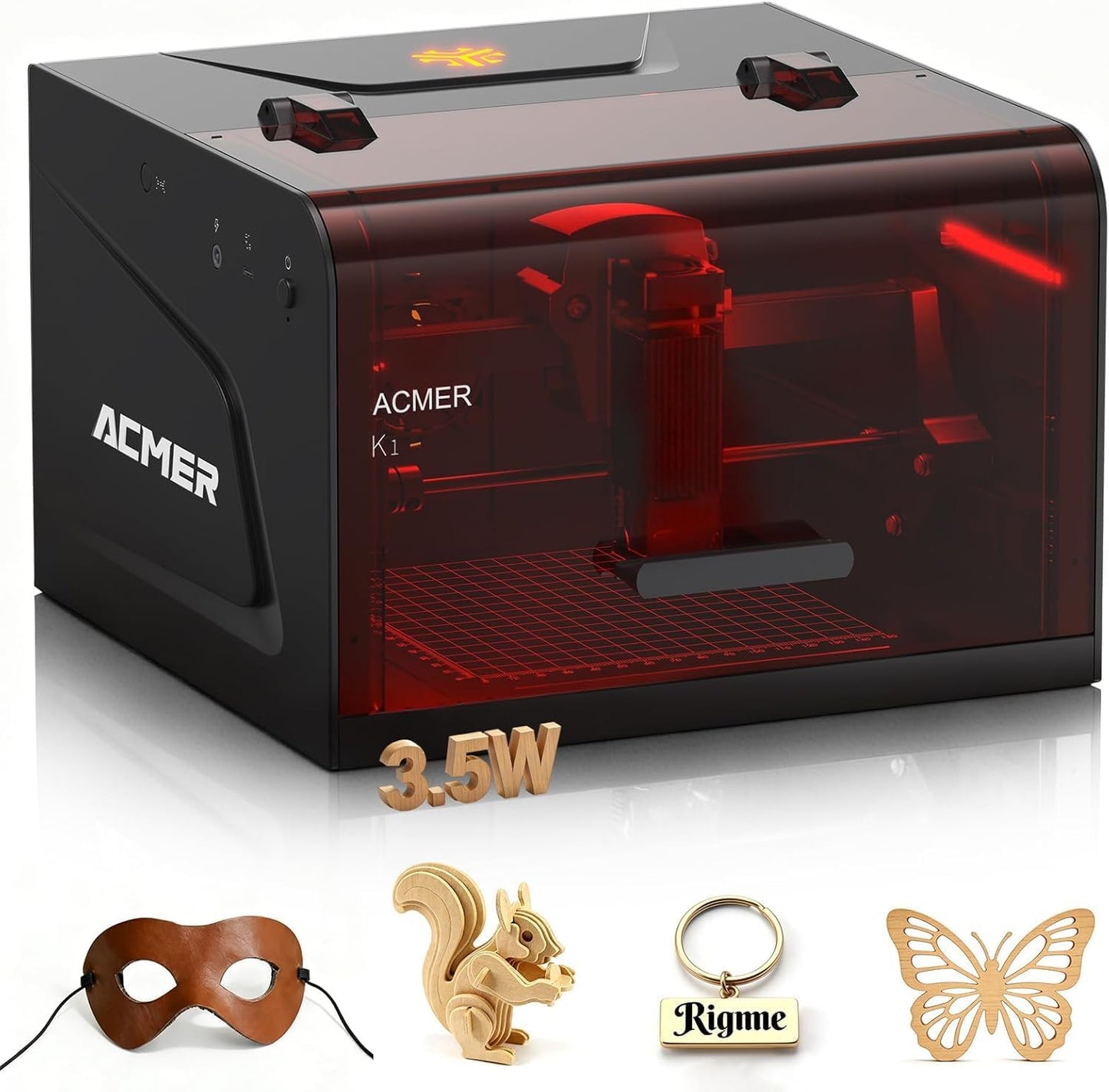 ACMER K1 lasergraveermachine 12000 mW, klasse 1 kleine gesloten veiligheidslasersnijder, nauwkeurigheid 0,01 mm. Zeer nauwkeurige lasergraveermachine voor hout, metaal, acryl, leer, enz.