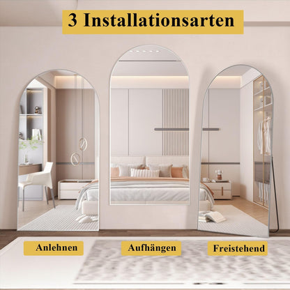 CASSILANDO Spiegel in volledige lengte, 180 x 80 cm, staande staande staande spiegel, zilverkleurig, om op te hangen of tegen de muur te zetten, voor garderobe, slaapkamer, woonkamer (zilver)