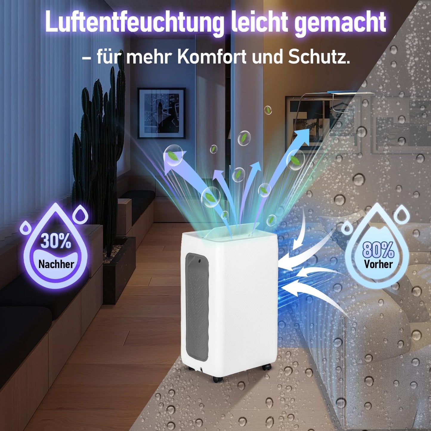 Luchtontvochtiger 26 liter in 24 uur, ontvochtigingscapaciteit: ca. 30 ~ 50 m², led-display met timerfunctie
