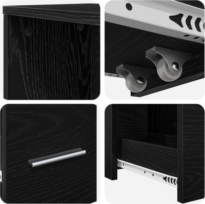 Gecheer Narrow Bathroom Cabinet, Black Oak, 22 x 41 x 135 cm, Bathroom Cabinet, Storage Rack for Bathroom, Hallway, Entrance, Kitchen, 871653 - QUORE