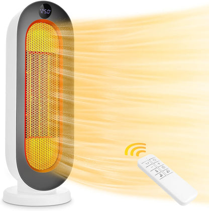 Kachel, keramische ventilatorkachel, 2000 W, 3 modi, thermostaat, ventilatorkachel, 12-uurs timer, kantelbeveiliging, 100 graden oscillatie-ruimteverwarming voor thuis en op kantoor, wit, klein scherm