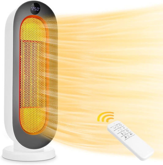 Kachel, keramische ventilatorkachel, 2000 W, 3 modi, thermostaat, ventilatorkachel, 12-uurs timer, kantelbeveiliging, 100 graden oscillatie-ruimteverwarming voor thuis en op kantoor, wit, klein scherm