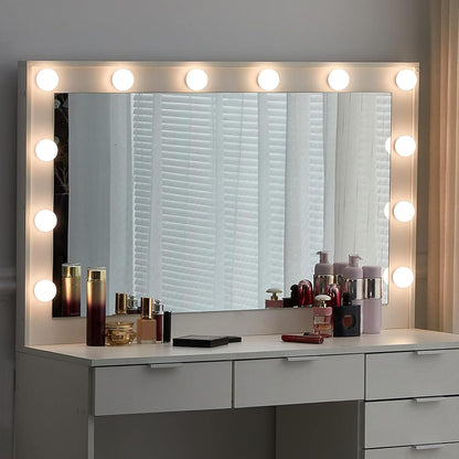 CLIPOP Dressing Table with LED Mirror, Makeup Table with Stool, Dressing Table with 4 Drawers and 1 Closed Storage Compartment for Bedroom - QUORE