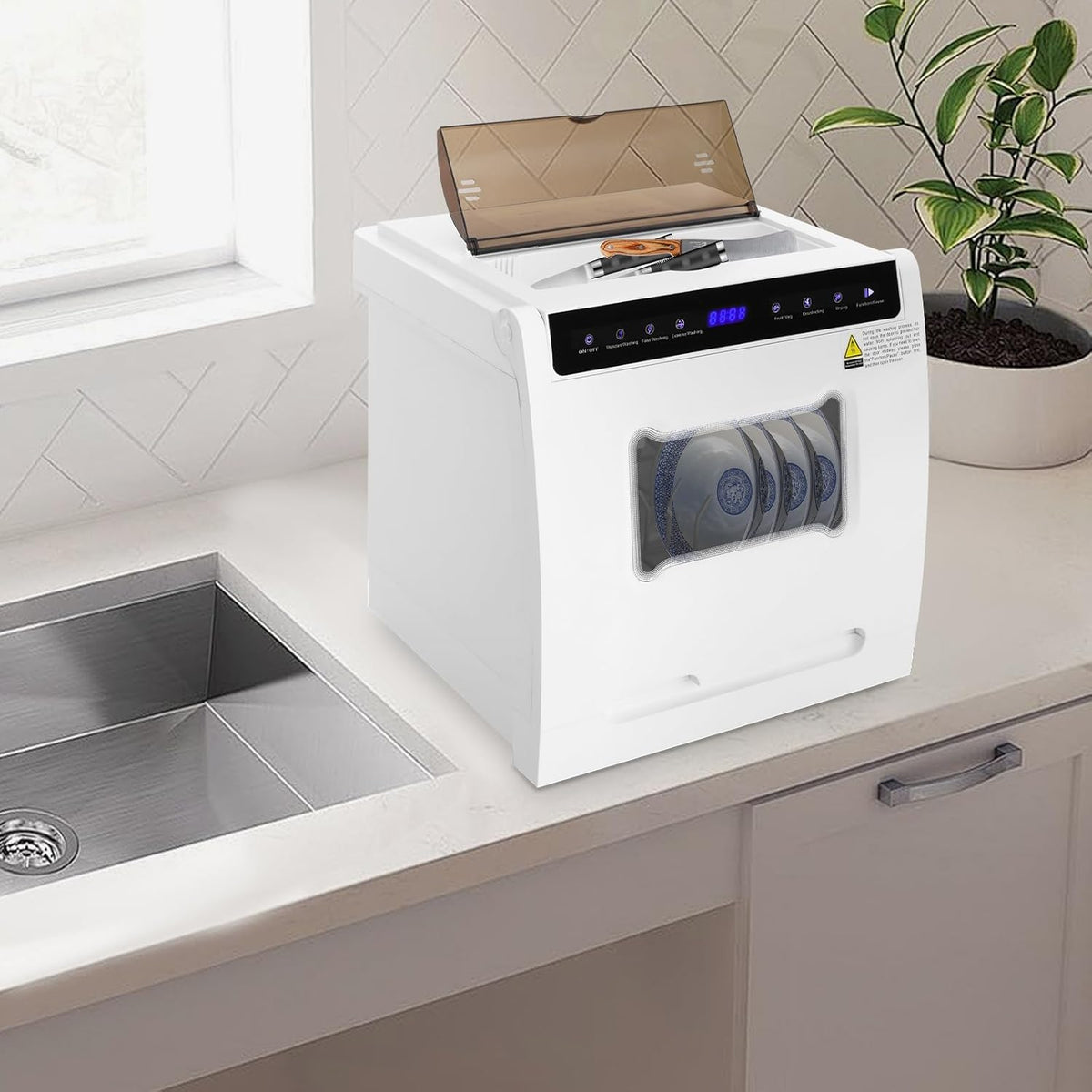 Mini-vaatwasser, tafelvaatwasser, 6 programma's, 5 liter tank, vaatwasser, klein, 360° reinigingsafdekking, voor woningen, slaapzalen, boten en kampeerders, wit