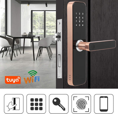 Keyless Entry Smart Door Lock,Smart WiFi App Key Biometrische Vingerafdruk Unlock Keyless Entry Deurslot Veilige Voordeur Handvat, IC Card, Anti-peep Code, voor Home Office Appartement Garage School