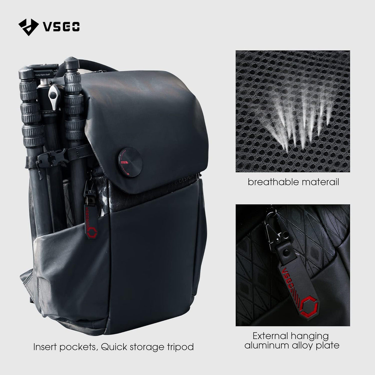 VSGO Professionele camerarugzak, 20 liter, compatibel met Sony Canon Nikon-camera's, DJI RSC2 Gimbals, statief, 15,6 inch laptop, lenzen en accessoires - waterdicht TPU-canvas, reizen en buitengebruik