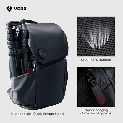 VSGO Professionele camerarugzak, 20 liter, compatibel met Sony Canon Nikon-camera's, DJI RSC2 Gimbals, statief, 15,6 inch laptop, lenzen en accessoires - waterdicht TPU-canvas, reizen en buitengebruik