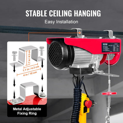 VEVOR Electric winch 300kg to 600kg lifting height 12m cable motor winch 1150W copper motor pulley 10m/min lifting speed lift with cable remote control cable lift chain hoist