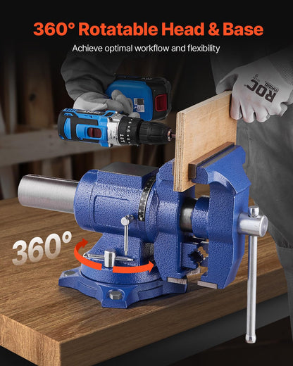 Bankschroef – Werkbankschroef – Bankschroefklem – Werkbankvijs – Heavy Duty Bankschroef – 6,5 Inch Bekkenbreedte – 360° Roterende Kop en Basis